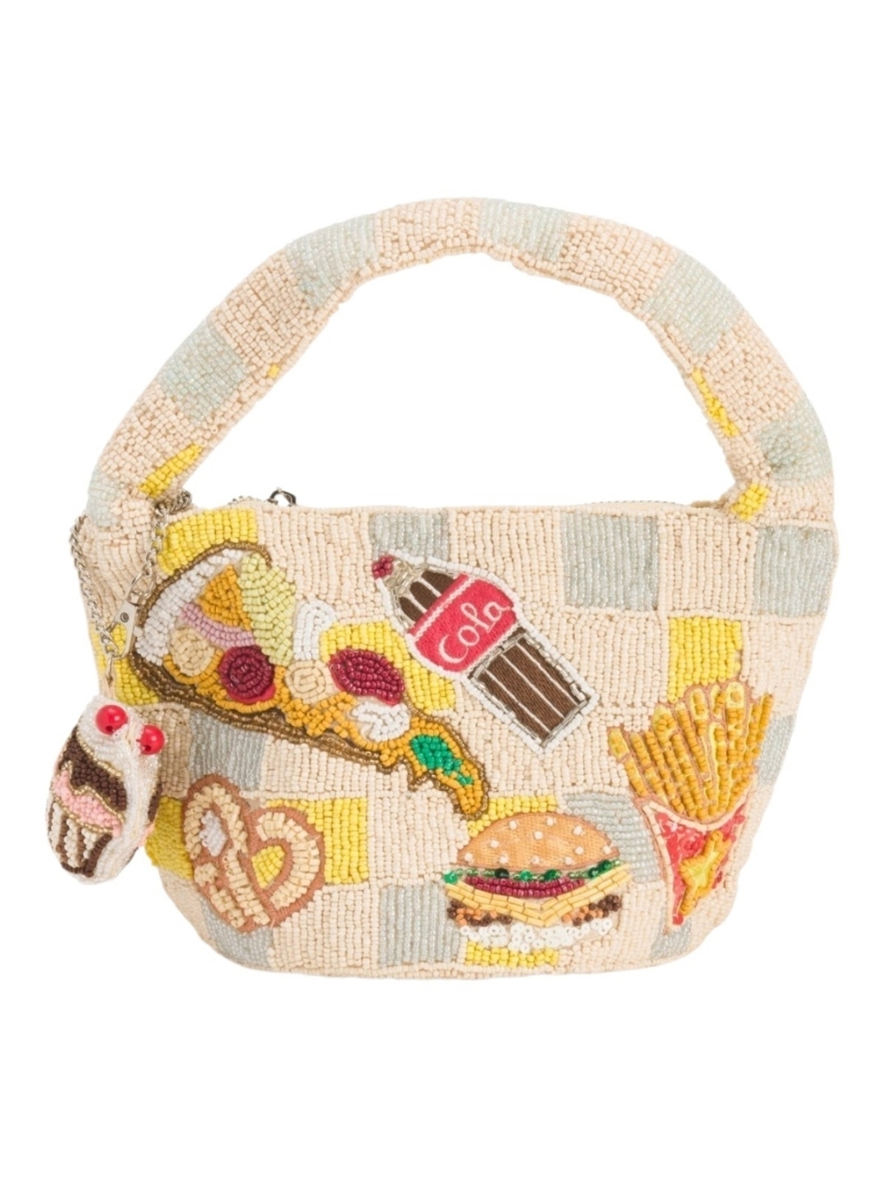 Fast Food Cheese Burger Pizza Fries Hot Dog Coca Cola Snack Beaded Bucket Bag